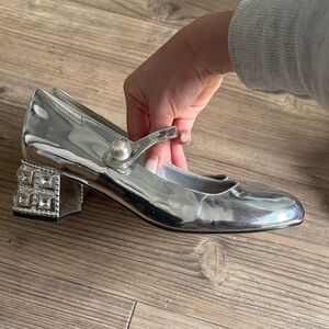 Classic Mary Jane Heels in Silver